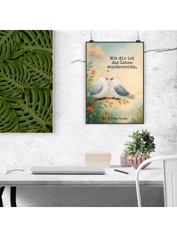 Mr. & Mrs. Panda Bild Turteltauben Liebe Design mit Spruch in Weiß