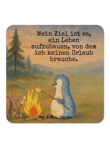 Mr. & Mrs. Panda Bierdeckel Pinguin Lagerfeuer Design mit Spruch in Weiß