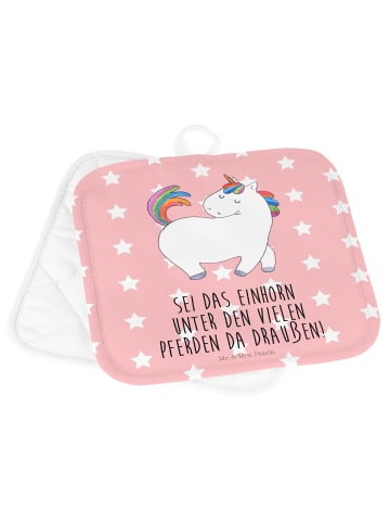 Mr. & Mrs. Panda 2er Set Topflappen  Einhorn Stolzieren mit Spruch in Rot Pastell