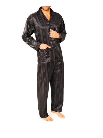 NORMANN Satin Pyjama lang durchgeknöpft Schattenstreifen - 43624 in marine