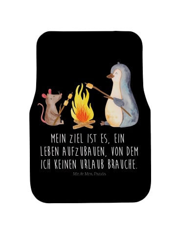 Mr. & Mrs. Panda Auto Fußmatte Pinguin Lagerfeuer mit Spruch in Schwarz