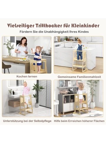 COSTWAY 3 in 1 Lernturm Kinder in Hellbraun