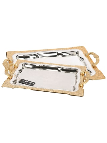 Almina 2er-Set Serviertabletts aus hochwertigem 18/10 Edelstahl in Gold/Silber(Motiv5)