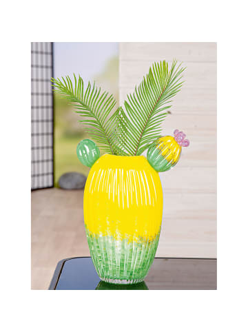 GILDE Vase "Kaktusblüte" gelb, grün - (H) 32 cm