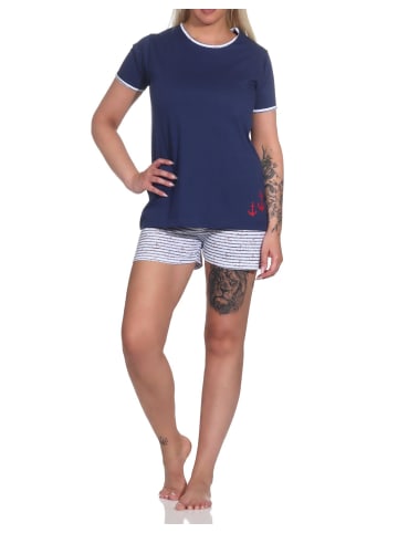 NORMANN Shorty Pyjama kurzarm Schlafanzug Streifen - 74343 in marine
