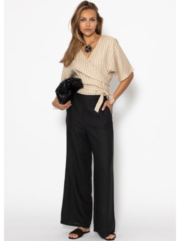 SASSYCLASSY Leinen Hose mit geradem Bein in Schwarz
