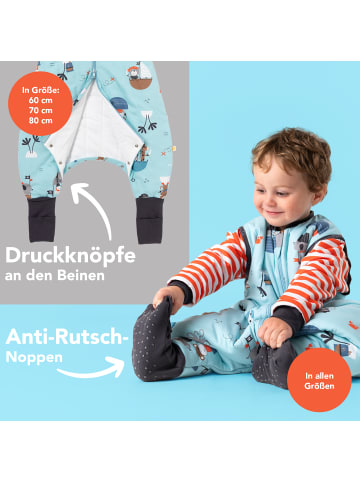 Schlummersack Schlafsack mit Füßen und umklappbaren Bündchen, 3.5 TOG in Hellblau-Rot