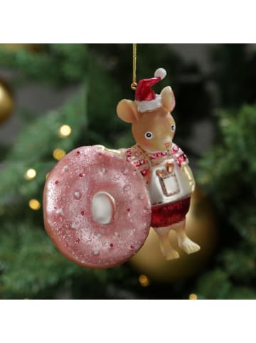 MARELIDA Christbaumschmuck Maus mit Donut Weihnachtsbäckerei Glas H: 11,5cm in bunt