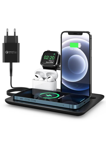 Wisam® 4 in 1 Multifunktion 15W QI Ladestation für Airpods Apple Watch iPhone USB-C