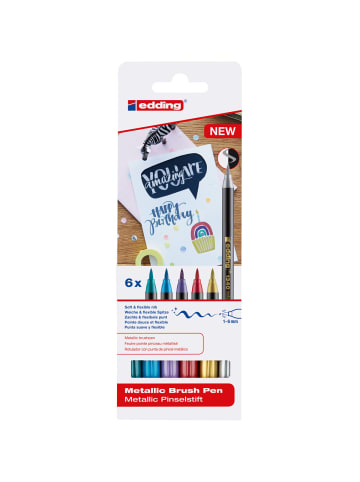 edding 1340 Faserschreiberetui Brushpen metallic - 6 Stück sortiert.