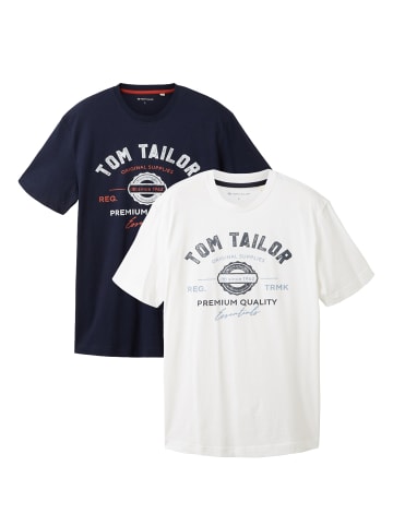 Tom Tailor Logo T-Shirt 2-er Pack Kurzarm Set mit Logo Print in Blau-Weiß