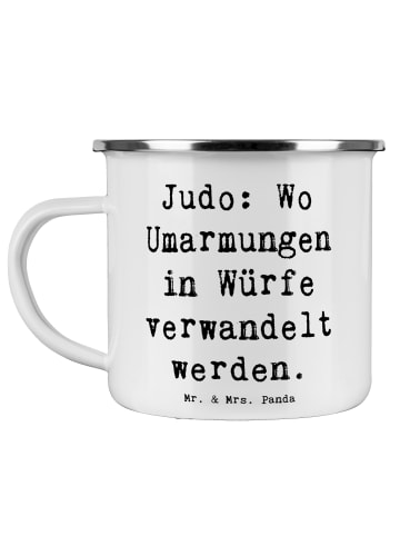 Mr. & Mrs. Panda Tasse Emaille Spruch Judo Umarmungen mit Spruch in Weiß