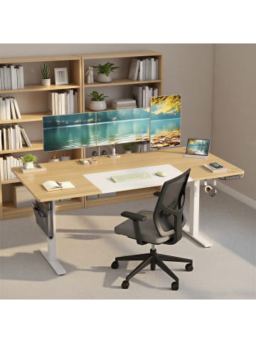 SONGMICS Schreibtisch Balok in Natureichenfarben-Weiß - (B)180 x (H)(72-120) x (T)80 cm