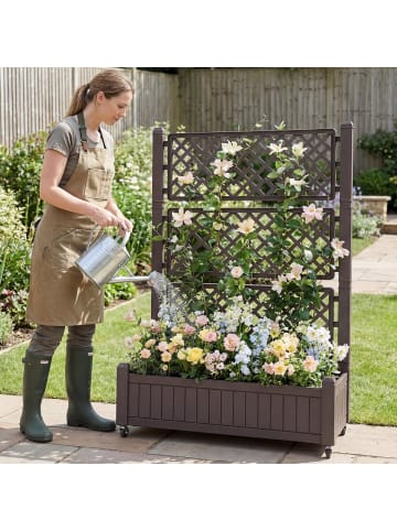 COSTWAY Blumenkasten mit Rankgitter & Rollen 80 x 40 x 140cm in Braun
