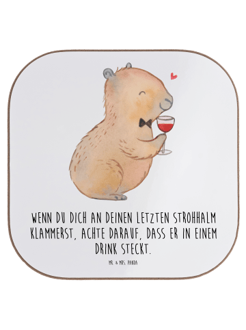 Mr. & Mrs. Panda Untersetzer für Gläser Capybara Wein mit Spruch in Weiß