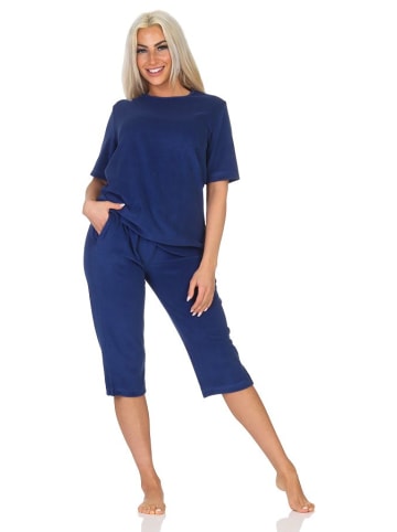 NORMANN Kurzarm Capri Frottee Schlafanzug Capri Shorty in marine