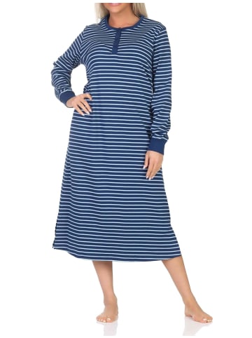 NORMANN Interlock Nachthemd langarm Bündchen Streifenoptik - 87467 in marine
