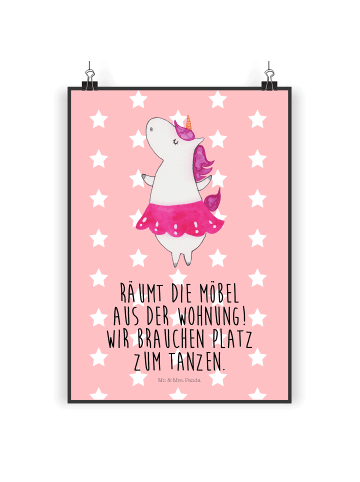 Mr. & Mrs. Panda Poster Einhorn Ballerina mit Spruch in Rot Pastell