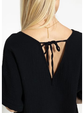 SASSYCLASSY Musselin Shirt mit V-Ausschnitt in Schwarz