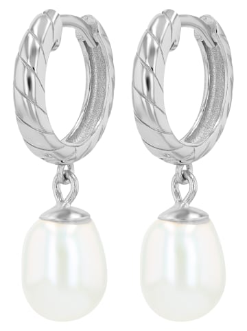 Adeliás Damen 925 Silber Ohrringe Creolen mit schimmernder Süßwasserperle in silber