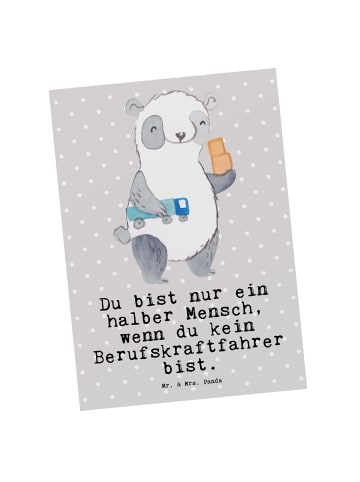 Mr. & Mrs. Panda Postkarte Berufskraftfahrer Herz mit Spruch in Grau Pastell