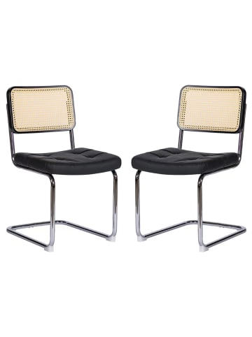 ABRIHOME Esszimmerstuhl in Schwarz Kunstleder mit Chrombeinen 2er Set