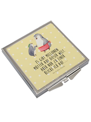 Mr. & Mrs. Panda Schminkspiegel Pinguin mit Kind mit Spruch in Gelb Pastell
