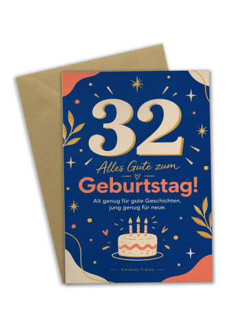 Geburtstagskarte 32. Geburtstag Zahl elegant De... in Weiß