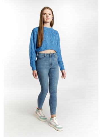 myMo Damen Strick Cropped Pullover in Himmelblau