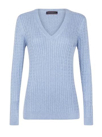 Felix Hardy Feinstrick Zopfmuster V-Ausschnitt Pullover in Blau