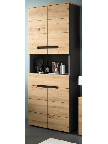 Inn.Furn Hochschrank Eiche, grau 76 x 193 cm, Badschrank mit Soft-Close