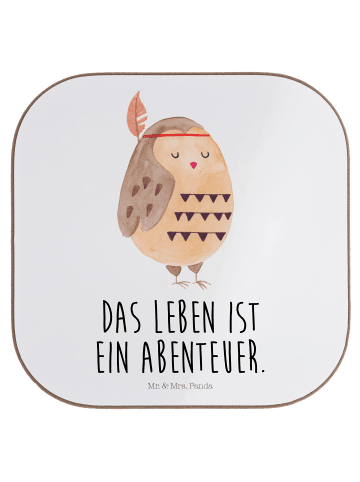 Mr. & Mrs. Panda Holzuntersetzer Eule Federschmuck mit Spruch in Weiß