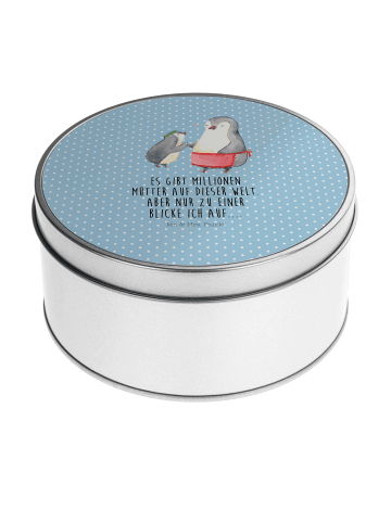 Mr. & Mrs. Panda Keksdose Pinguin mit Kind mit Spruch in Blau Pastell