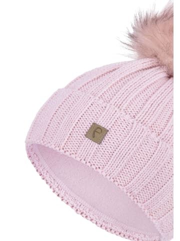 Faera Warme Beanie Strickmütze mit Bommel Thermo Futter in Rosa