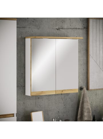 VCM  LED Bad Spiegelschrank Steckdose 59x60x23 Cosila in Weiß / Honig-Eiche