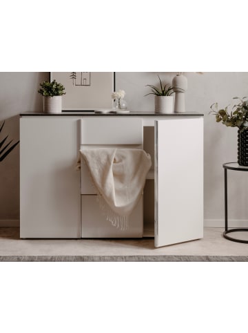 Furn.Design Sideboard weiß Seidenglanz, grau 133 cm, Kommode mit viel Stauraum