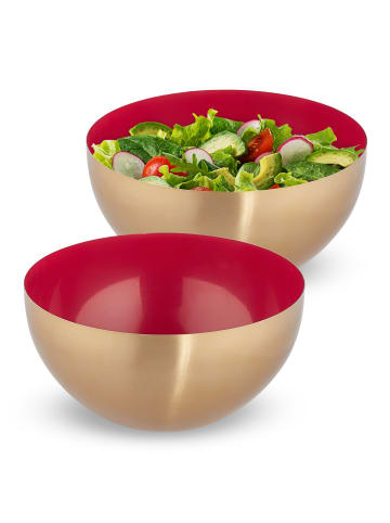 relaxdays 2 x Salatschüssel in Rot/ Gold - (H)12,5 x Ø 25 cm