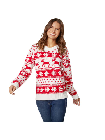 tectake Winterlicher Strickpullover in weißer und roter Farbe, rot