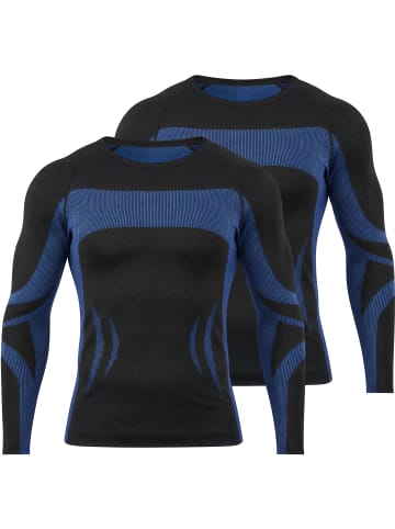 normani 2 x Thermooberteil Langarm Shirt Skiunterwäsche für Herren in Schwarz/Blau