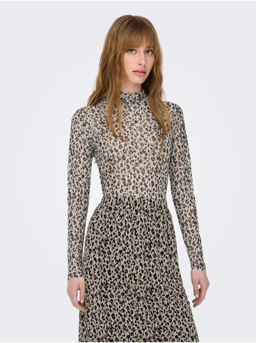 JACQUELINE de YONG Langarm Mesh Shirt Transparentes Top Animal Print JDYELSA in Braun