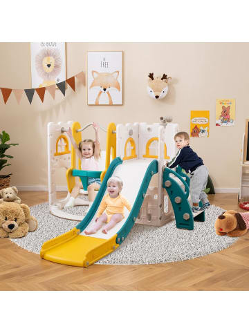 COSTWAY Kinder Rutsche mit Klettergerüst & Schaukel in Gelb