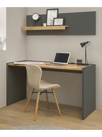 Furn.Design Schreibtischkombination 2-teilig grau matt, Eiche 143 cm, Büromöbel Set