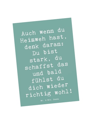 Mr. & Mrs. Panda Postkarte Spruch Heimweh überwinden mit Spruch in Meeresbrise