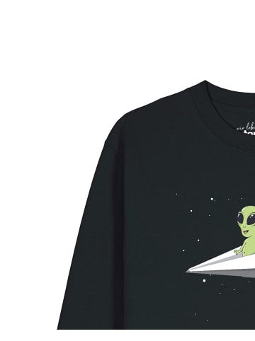 wat? Apparel Sweatshirt Alien on a paper plane in Schwarz