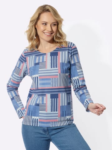 Sieh an! Langarm-Shirt in jeansblau-altrosa-bedruckt