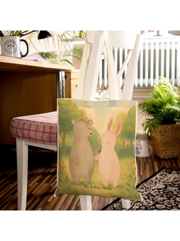 Mr. & Mrs. Panda Tote Bag Bär und Hase Umarmen Design ohne Spruch in Weiß