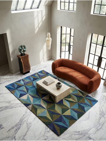 KADIMA DESIGN Wollteppich 3D Geometrisch, Wohnzimmer in Blau-Grün