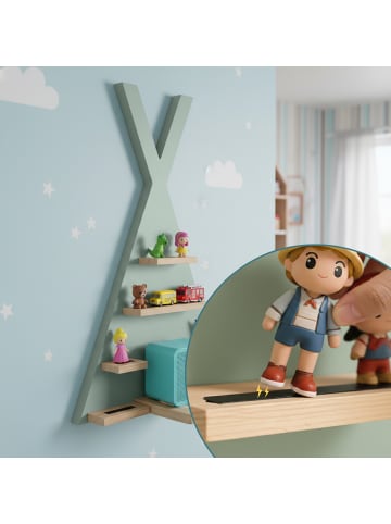 relaxdays Toniebox Regal "Zelt" in Salbei - (B)49 x (H)69 x (T)9 cm