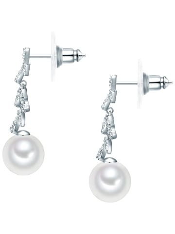 Lulu & Jane Perlen-Ohrhänger Messing Zirkonia Muschelkernperle in silber