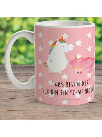 Mr. & Mrs. Panda Plastikbecher Einhorn Schwein mit Spruch in Rot Pastell